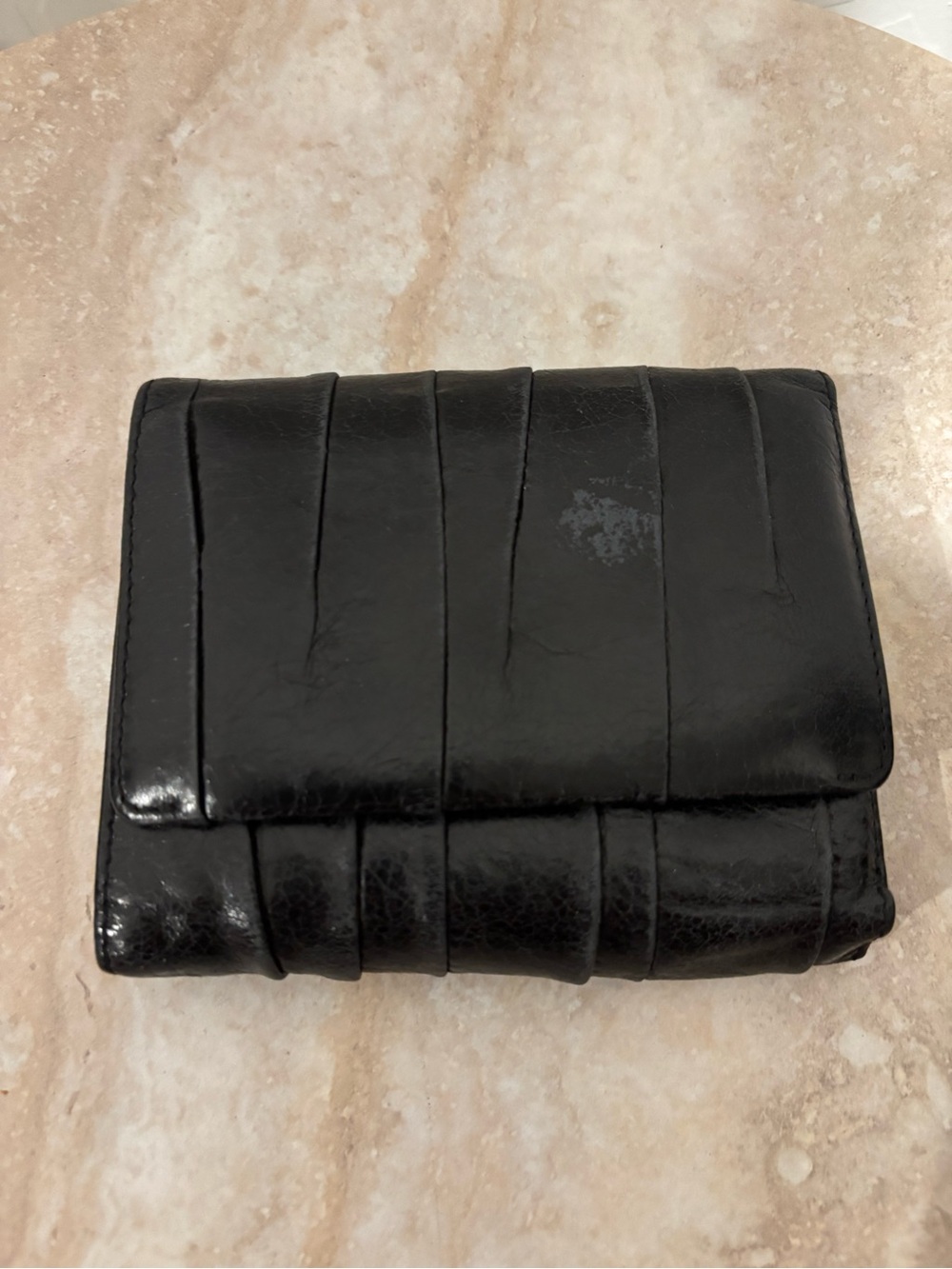 Hobo pleated leather tri-fold wallet